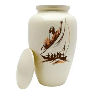 Urna Funeraria Grande Blanca de Jesús para Cenizas Humanas con Capacidad para 220 Pulgadas Cúbicas - Product Image 1