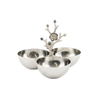 Tazón Triple de Acero Inoxidable Hecho a Mano con Motivo de Rama, Elegante Tazón Decorativo para Condimentos, Frutos Secos y Aperitivos - Product Image 1