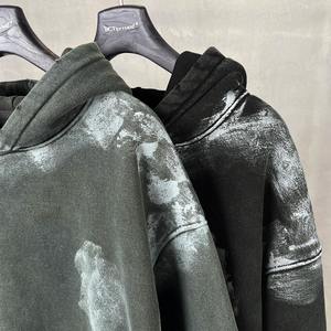 380 GSM Acid Washed Men's Oversized <b>Hoodie</b> Custom Logo Printed OEM <b>Black</b> Streetwear <b>Zipper</b> Hooded Sweatshirt - Product Image 5