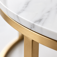 Ensemble de 2 tables basses modernes aspect marbre, plateau rond en pierre, cadre doré, tables gigognes pour salon et maison