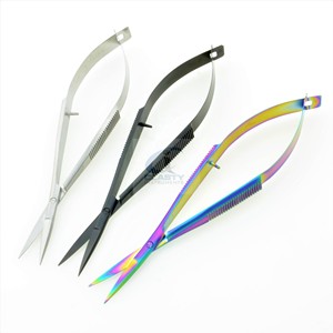 MICRO CISEAUX POIGNÉE À RESSORT TYPE COURBE LAME COURTE POINTÉE LOGO PERSONNALISÉ IMPRIMER CISEAUX À MICRO RESSORT EN ACIER INOXYDABLE - Product Image 1