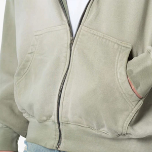 Sweat à capuche zippé oversize USAZE SPORTS en molleton de coton/polyester, couleur unie, style vintage, poids lourd 340g, respirant, pour homme - Vente en gros - Product Image 4
