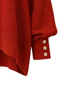 Customized Rust Red <b>Womens</b> Oversized Knit Sweater V Neck Button Cuff Design Soft Winter Pullover Casual Loose Fit Fashion Top - Product Image 5