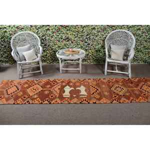 Alfombra Vintage de 2.6x11 pies, Alfombra Turca, Alfombra a Cuadros Marrón - Product Image 3