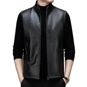 Gilet en cuir de vache pour homme, mode d'hiver, fermeture éclair personnalisée, veste en cuir véritable, coupe décontractée, 100% laine, gilet en cuir pour homme - Product Image 1