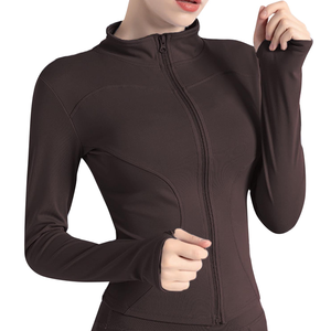 Veste de yoga à manches longues coupe ajustée de haute qualité en tissu extensible veste de course à glissière pour entraînement de gymnastique vente en gros - Product Image 5