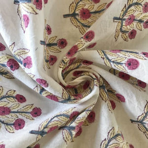 Tela de Algodón Estampada a Mano con Diseño Floral Pequeño de Botas |   Textil Étnico Indio Rosa y Amarillo - Product Image 1