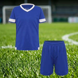 Ensemble de maillots de football personnalisés à transfert thermique, respirant, séchage rapide, anti-UV, uniforme de football d'équipe, short bleu, col en V, vêtements de sport d'entraînement - Product Image 6