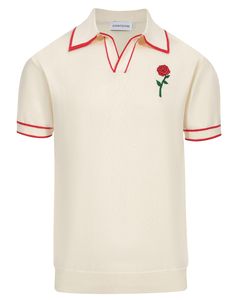 Men's Knit Vintage Polo Shirts Short-Sleeve Casual V Neck Shirt with Embroidered <b>Rose</b> <b>for</b> Sport Work - Product Image 1