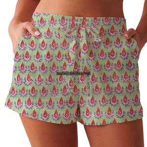 Shorts imprimés à la main pour femmes, vêtements de détente d'été, shorts en coton imprimés à la main, collection de plage pour filles, style baby doll - Product Image 1
