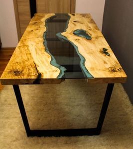 Table de salle à manger en bois de noyer massif, table de café, table de cuisine en résine époxy, meubles de maison hautement luxueux, couleurs célébrant la beauté - Product Image 5