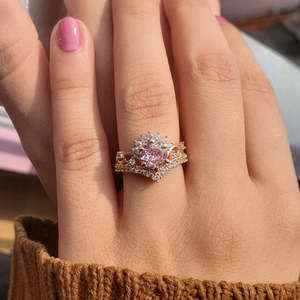 NOVAMART Fine Hallmark Trendy Hip-Hop <b>Silver</b> Rose Gold Crown <b>Ring</b> with Pink Ad Inlaid Geometric Number <b>Cross</b> Shapes for Children - Product Image 3