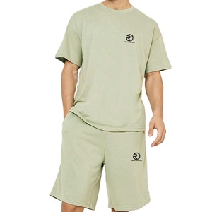 Ensemble short décontracté unisexe élégant pour homme 2 pièces T-Shirt à épaules tombantes Short à manches courtes et cordon de serrage pour homme - Product Image 1