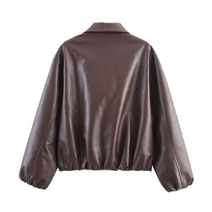 Chaqueta Bomber de Piel Sintética para Mujer, Otoño 2025, Estilo Chic, Nueva Moda, Vintage, Manga Larga, Informal, Combinable con Todo, Prenda Exterior Femenina - Product Image 2