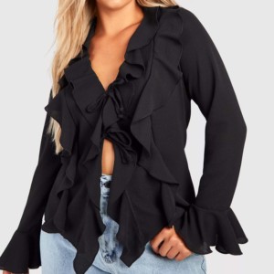 Blouses en coton de créateur pour femmes respirant élégant hauts longs mignon dentelle broderie solide à manches longues dames Blouses pour les filles - Product Image 6