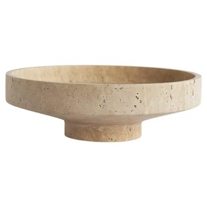 Cuenco de piedra travertino con pedestal y diseño moderno de borde ancho, perfecto para decoración de lujo, exhibición de frutas y estilo de hogar atemporal. - Product Image 4