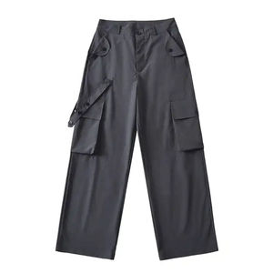 Pantalons cargo pour femmes en gros, pantalons décontractés taille haute, pantalons amples et extensibles, streetwear à jambes larges avec 6 poches, pantalons cargo - Product Image 2
