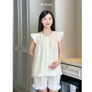 B797 Pantalones cortos de lino Mangas de alas de hadas Absorbente de sudor Ropa de Casa suave y cómoda para mujeres embarazadas Ropa de maternidad - Product Image 5