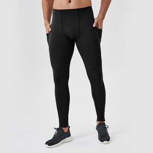 Legging de fitness et de course à pied à séchage rapide pour hommes, élasthanne/nylon, poches élastiques à la taille, respirant, tissé, toutes saisons - Product Image 3