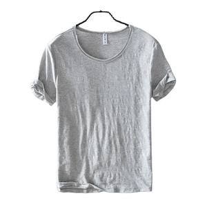 Camiseta de Punto con Borde sin Rematar para Hombre, 100% Algodón, Manga Corta, Ligera, Transpirable, Corte Regular, Monocromática, Cuello Redondo, Casual, Básica - Product Image 3