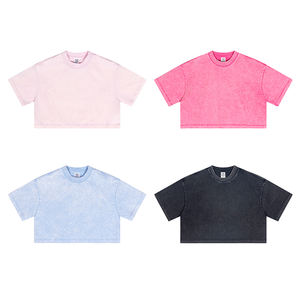 เสื้อครอปท็อปถักสไตล์วินเทจคุณภาพสูงสำหรับผู้หญิง ลดราคาสุดๆ สำหรับฤดูร้อน ลายย้อมสีแบบ Acid Wash พร้อมโลโก้ด้านหน้า - Product Image 2