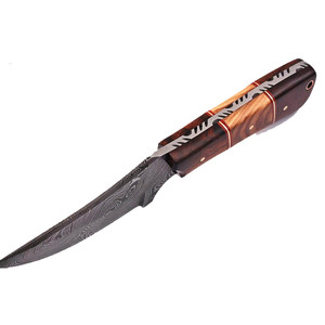 Couteau à dépecer Jexmoo personnalisé, fait main, en acier Damas, 9 pouces, manche en résine et bois, avec étui en cuir. Parfait pour les activités de plein air et comme cadeau. - Product Image 2