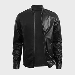 Chaqueta de cuero genuino negra informal para hombre, de alta calidad, ropa masculina, chaqueta de cuero ajustada de manga larga con cremallera para hombre - Product Image 1