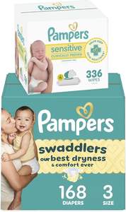 Pañales talla 3, paquete de 168 y toallitas húmedas para bebés - Pañales desechables Pampers Swaddlers y toallitas húmedas para bebés sensibles con tapa abatible - Product Image 5