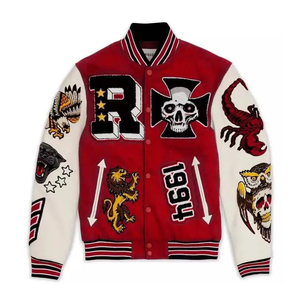 Veste universitaire de haute qualité pour hommes OEM, chaude et respirante, en laine, avec broderie chenille et manches en cuir, veste Letterman Puffer - Product Image 2