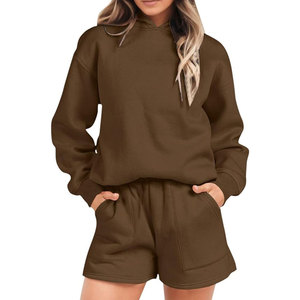 Fashionable Women Hoodie & <b>Short</b> Set Fashionable Sportswear Long <b>Sleeve</b> Hoodie & <b>Shorts</b> Sets - Product Image 1