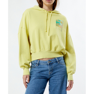 <b>Women</b>’s Yellow Cotton Hooded <b>Sweatshirt</b> Custom Front Print Pocket Casual Short Length Spring Hoodie - Product Image 1