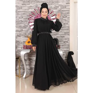 Vestido de Noche de Gasa ElbiseStone, Corte A, Largo hasta el Suelo, con Encaje Floral, Tallas XL y XXL Disponibles, Ideal para Fiestas y Damas de Honor - Product Image 3