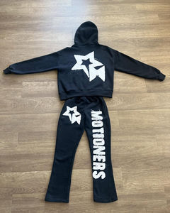 Survêtement de jogging Ensembles de sweat à capuche et pantalon de survêtement pour hommes Survêtements évasés Broderie en détresse Tissu Patch Survêtements empilés - Product Image 4