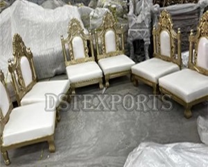 Mariage hindou de luxe Ensemble de chaises Mandap hindou meilleure qualité Ensemble de chaises Vidhi de mariage sculptées en bois blanc doré Fabricants USA - Product Image 4