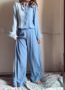 ชุดเสื้อกางเกงผ้าเครปสองชิ้นสำหรับผู้หญิงชุดเสื้อใส่ในเลานจ์ผ้าฝ้าย100% ระบายอากาศได้สำหรับผู้หญิง - Product Image 5