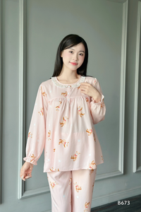 B673 motif ours lin imprimé ensemble de vêtements de maternité doux et absorbant la sueur anti-rétrécissement prix de gros bon choix - Product Image 2