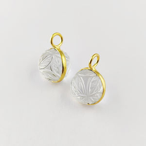 Quartz clair boule pendentif cristal Quartz clair 12mm fleur ronde sculpté or Vermeil 925 pendentif en argent Sterling breloques faites à la main - Product Image 1