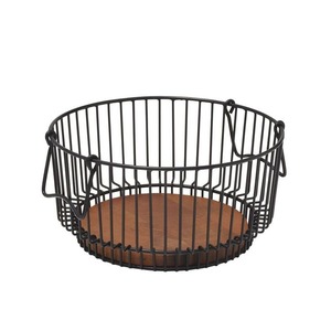 Round Black Metal <b>Wire</b> Serving Tray with Wooden Base Decorative Kitchen Countertop Organizer Rustic Farmhouse Table Centerpiece - Product Image 5