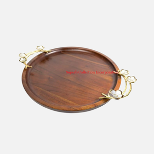 ถาดเสิร์ฟของหวานไม้แฟนซีที่จับโลหะสีทองเป็นมิตรกับสิ่งแวดล้อมอุปกรณ์จัดโต๊ะอาหารสำหรับโรงแรมร้านอาหารใหม่ - Product Image 4