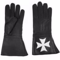 Gant de Commanderie de l'Ordre de Malte-Cuir noir avec croix de Malte blanche