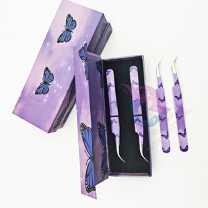 แหนบต่อขนตาพิมพ์รูปผีเสื้อสีม่วงทำจากสเตนเลสปลายโค้งแบบแยกกล่องออกแบบได้ตามต้องการ - Product Image 4