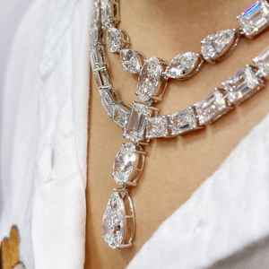 สร้อยคอเพชรมอยส์ซอไนต์สร้อยคอสำหรับงานแต่งงานสร้อยคอสองชั้นสีทองแวววาวละเอียดอ่อน - Product Image 4