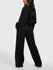 Wholesale 100% cotton ladies tracksuit 2 pcs oversized cropped drop shoulder sweatshirt & baggy <b>trouser</b> set for <b>women's</b> - Product Image 5