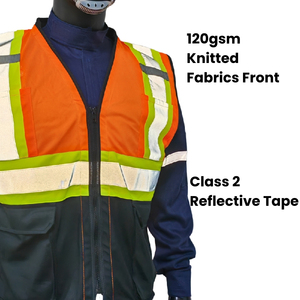 เสื้อกั๊กนิรภัยแบบสะท้อนแสงสองสี ซิปแบบสั่งทำได้ ผลิตจากโพลีเอสเตอร์ระบายอากาศ ทนไฟ ระดับความปลอดภัย 2 ตามมาตรฐาน ANSI/Canadian X-Back Design - Product Image 4