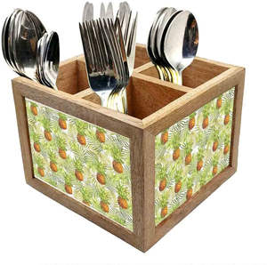 Élégant porte-cuillère en bois à un niveau support imprimé vaisselle organisateur de cuisine pour l'utilisation de la vaisselle - Product Image 1