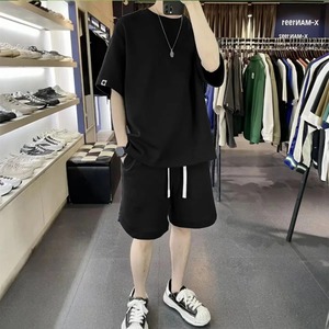 2025 américain lourd couleur unie petit décolleté T-shirt à manches courtes hommes été 425G Shorts Sports et loisirs costume ample - Product Image 5