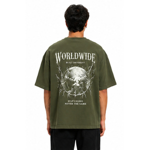 เสื้อยืดกราฟิกสีดำแบบกำหนดเองสำหรับผู้ชาย ทรงโอเวอร์ไซส์ สตรีทแวร์ ลายพิมพ์วินเทจ ผ้าฝ้าย เสื้อยืดลำลอง ฮิปฮอป แฟชั่นแนวสตรีท - Product Image 2