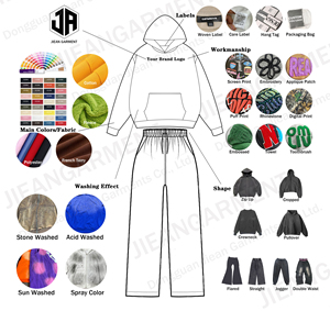 ชุดวอร์มกางเกงขาบานแบบมีฮู้ดสำหรับผู้ชายผ้าคอตตอน100% ซักด้วยกรดผ้าคอตต้อนดีไซน์แบบปักลายสำหรับคาร์โก้ - Product Image 5