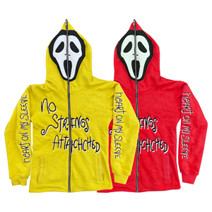 Custom Scream Mask Zip Up Hoodie Fleece Streetwear Jacket con Puff Print, Full Face Cover, Hip Hop Fashion Trendy Unisex Hoodie - Product Image 5