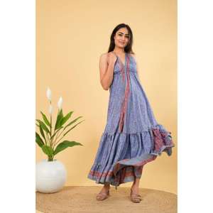 ชุดเดรสผ้าไหมวินเทจ เสื้อผ้าผู้หญิง ชุดฤดูร้อน เดรสเปิดหลัง เดรสสม็อค - Product Image 5